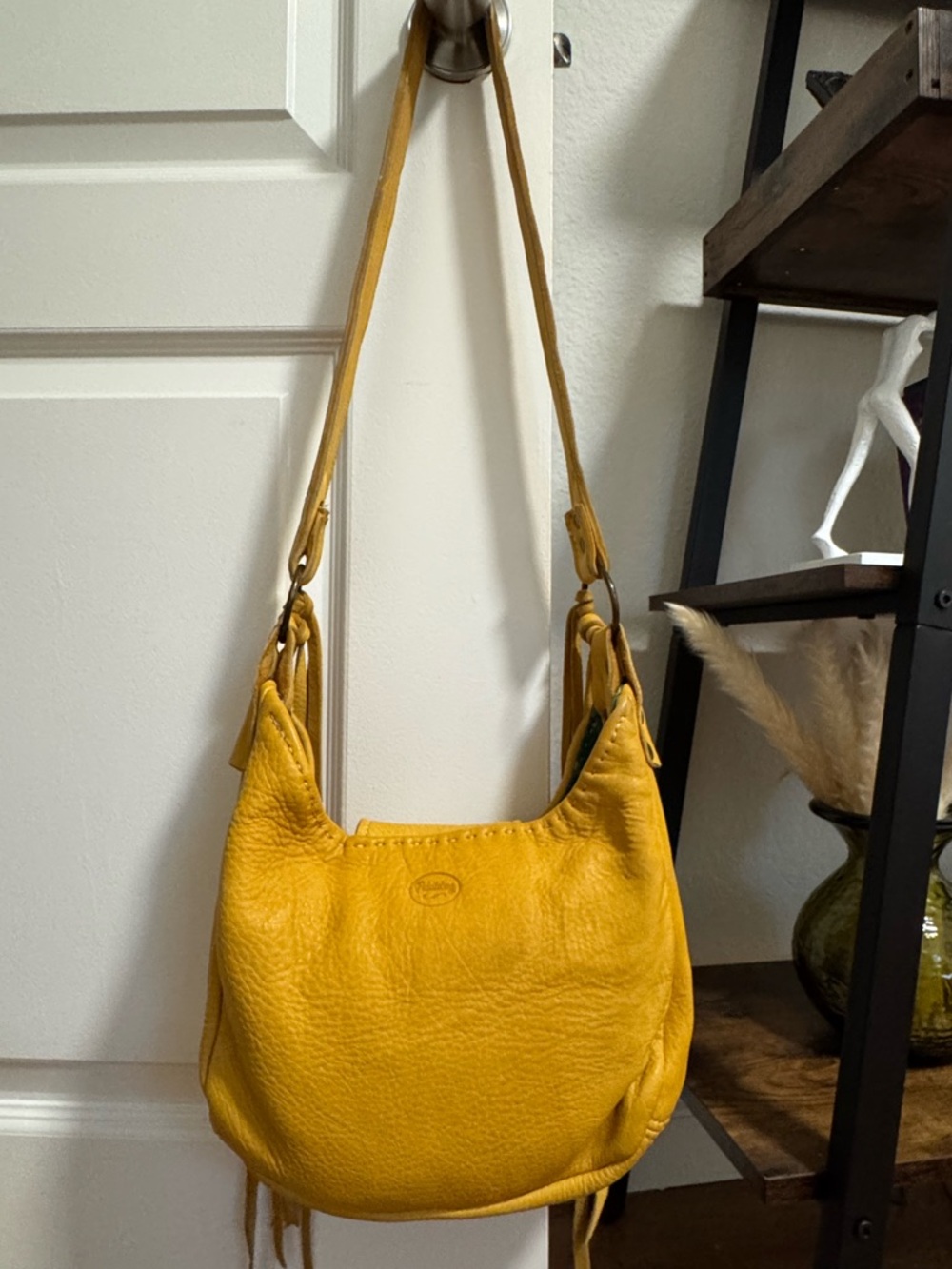 One of a kind custom made Mustard Leather Shoulder Bag with Tassel Detail-  NWOT - Picture 4 of 11